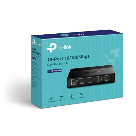TP-Link TL-SF1016D 16-Port 10/100Mbps Desktop Switch or wall-mounting design Plug and play 3.2Gbps Switching Capacity Auto-MDI/MDIX Supports MAC - Leader Electronics