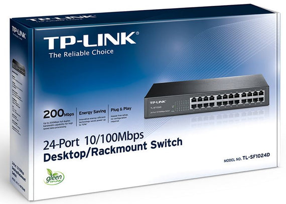TP-Link TL-SF1024D 24-Port 10/100Mbps Rackmount Unmanaged Switch energy-efficient Supports MAC 13-inch Desktop steel case 4.8 Gbps Switching Cap - Leader Electronics