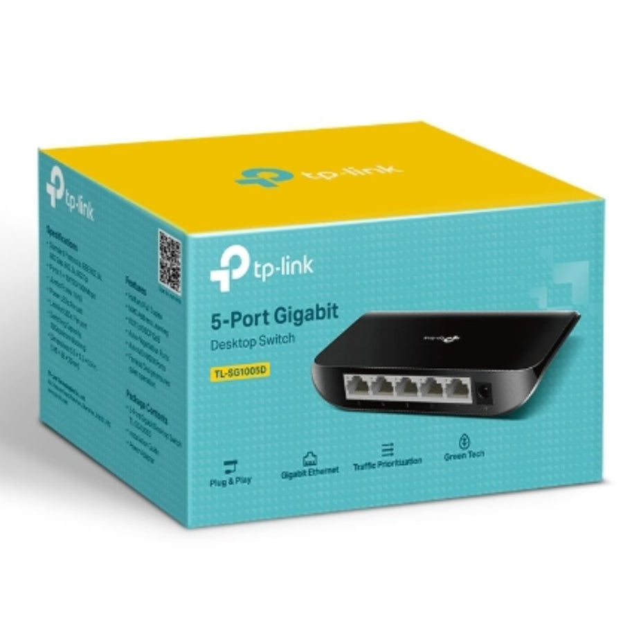 TP-Link TL-SG1005D 5-port Desktop Gigabit Switch, 5 10/100/1000M RJ45 ports, plastic case,Supports Auto MDI / MDIX - Leader Electronics