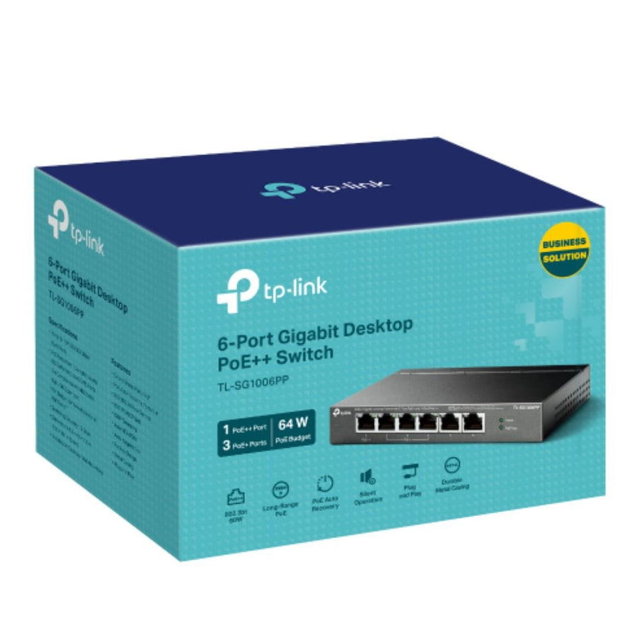 TP-Link TL-SG1006PP 6-Port Gigabit Desktop Switch with 3-Port PoE+ and 1-Port PoE++ , 6× 10/100/1000 Mbps RJ45 ports - Leader Electronics