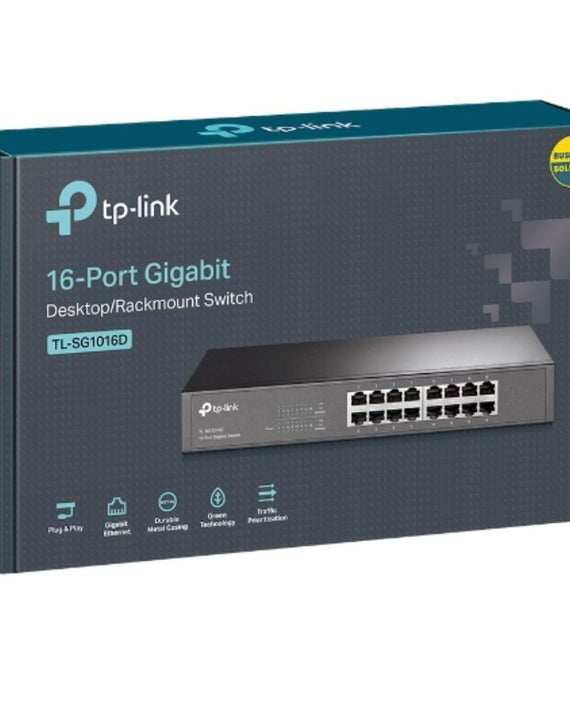 TP-Link TL-SG1016D 16-Port Gigabit Desktop/Rackmount Unmanaged Switch Energy-efficient Supports MAC Plug&play 32Gbps Switching Capacity - Leader Electronics