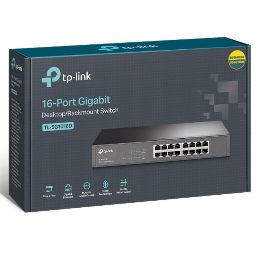 TP-Link TL-SG1016D 16-Port Gigabit Desktop/Rackmount Unmanaged Switch Energy-efficient Supports MAC Plug&play 32Gbps Switching Capacity - Leader Electronics