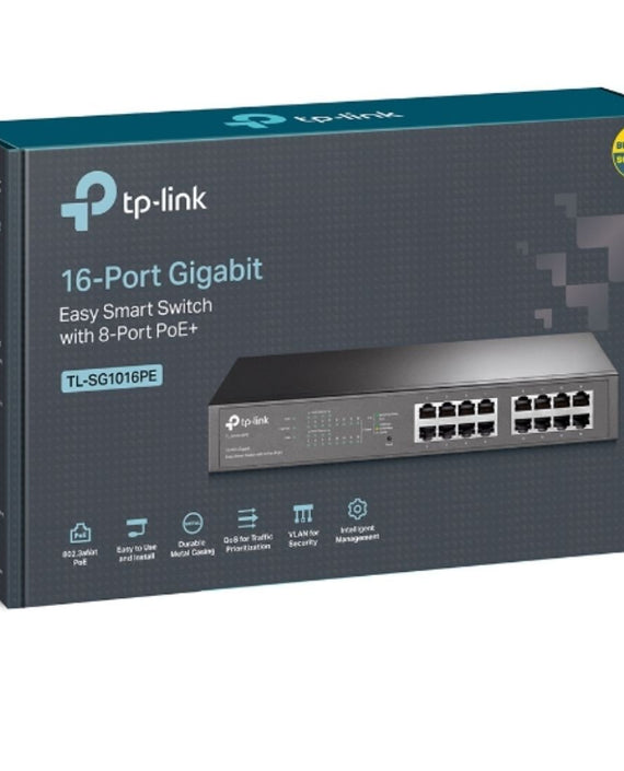 TP-Link TL-SG1016PE 16-Port Gigabit Easy Smart Switch 8-Port PoE+ Rack Mountable/Desktop, 32Gbps Switching Capacity,8K MAC Address Table - Leader Electronics
