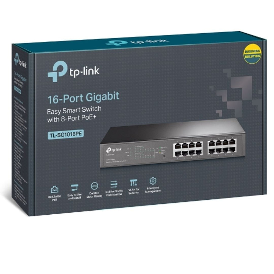 TP-Link TL-SG1016PE 16-Port Gigabit Easy Smart Switch 8-Port PoE+ Rack Mountable/Desktop, 32Gbps Switching Capacity,8K MAC Address Table - Leader Electronics