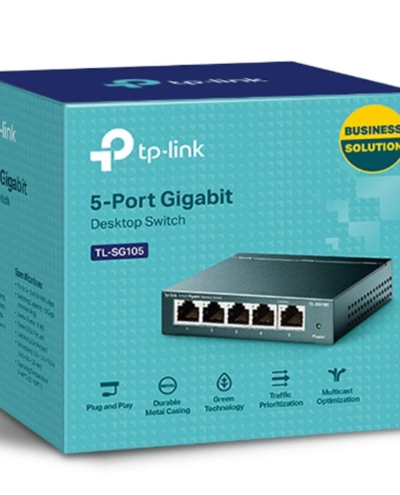 TP-Link TL-SG105 5port Switch Desktop,Gigabit,Steel Case, 5-Port 10/100/1000Mbps RJ45 Supporting Auto-MDI/MDIX, Plug and Play, Fanless - Leader Electronics