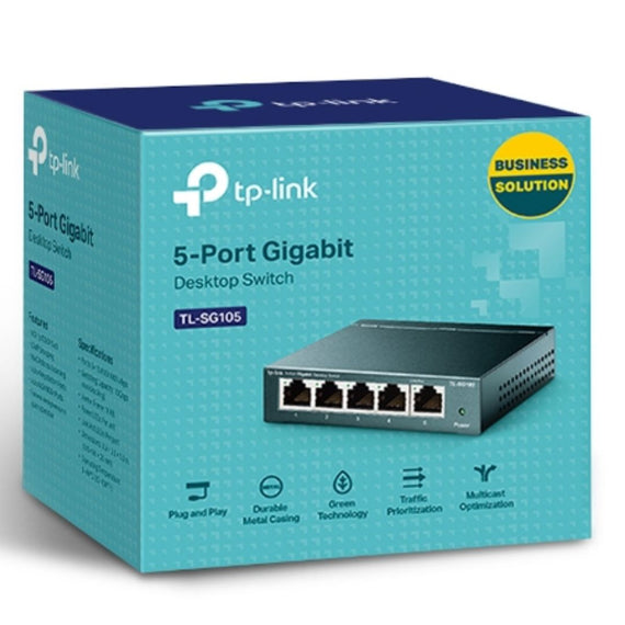 TP-Link TL-SG105 5port Switch Desktop,Gigabit,Steel Case, 5-Port 10/100/1000Mbps RJ45 Supporting Auto-MDI/MDIX, Plug and Play, Fanless - Leader Electronics