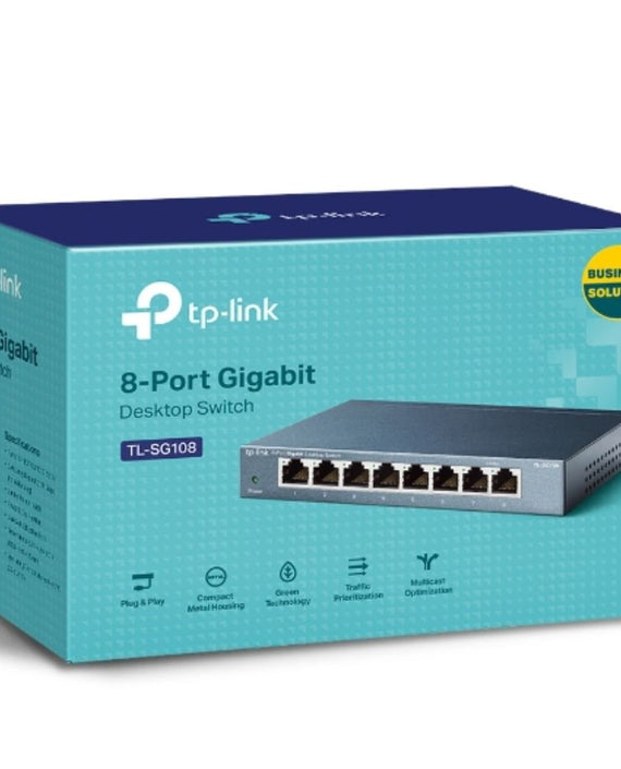 TP-Link TL-SG108 8-Port Gigabit Desktop Switch Steel Case Fanless 11.9Mpps Support 802.1p/DSCP QoS1 and IGMP Snooping Plug & Play - Leader Electronics