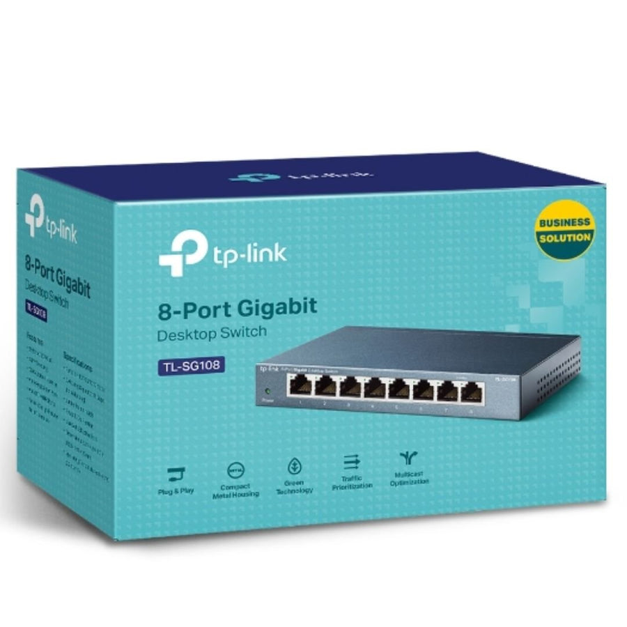 TP-Link TL-SG108 8-Port Gigabit Desktop Switch Steel Case Fanless 11.9Mpps Support 802.1p/DSCP QoS1 and IGMP Snooping Plug & Play - Leader Electronics