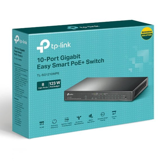 TP-Link TL-SG1210MPE 10-Port Gigabit Easy Smart Switch with 8-Port PoE+PORT: 8× Gigabit PoE+ Ports, 2x Gigabit Non-PoE Ports, 1× Combo Gigabit SFP S - Leader Electronics