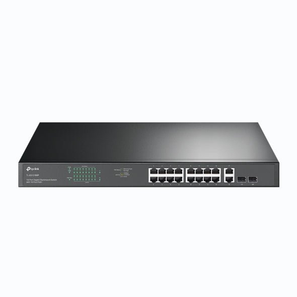 TP-Link TL-SG1218MP 18-Port Gigabit Rackmount Switch With 16 PoE+ & 2 SFP Slots, 16× Gigabit PoE+ Ports, 2× Gigabit Non-PoE Ports, 2× Combo Gigabit SF - Leader Electronics