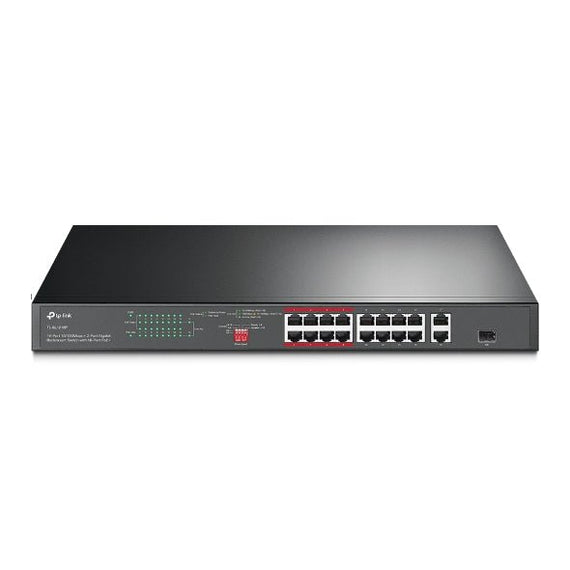 TP-Link TL-SL1218P 16-Port 10/100 Mbps + 2-Port Gigabit Rackmount Switch with 16-Port PoE+, Up to 150W for all PoE ports, Up to 30W for each PoE port - Leader Electronics