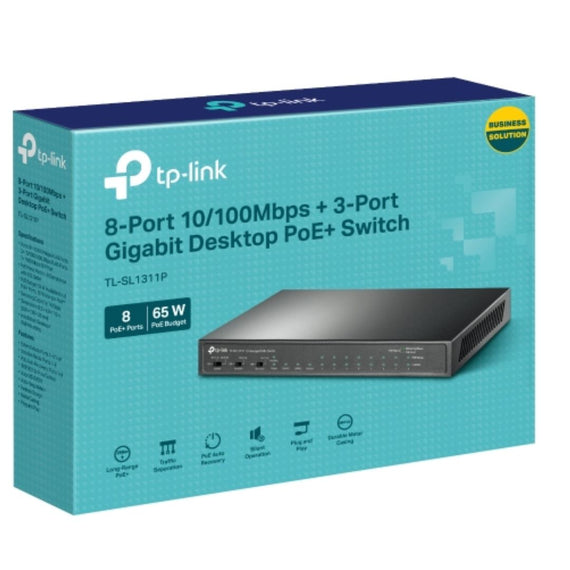 TP-Link TL-SL1311P 8-Port 10/100Mbps + 3-Port Gigabit Desktop Switch with 8-Port PoE+, Extend Mode for 250m PoE Transmitting, Isolation Mode, PoE Aut - Leader Electronics