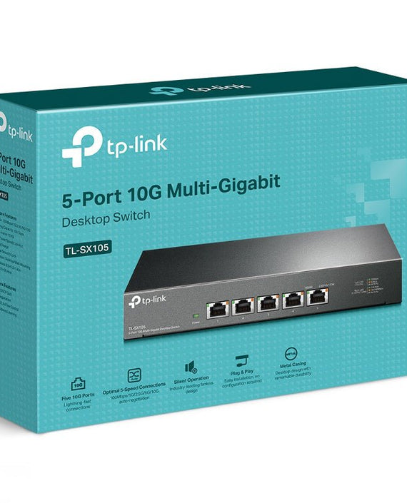 TP-Link TL-SX105 5-Port 10G Desktop Switch, up to 100 Gbps switching capacity, Auto-negotiation, Silent Operation, Metal Casing - Leader Electronics