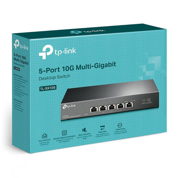 TP-Link TL-SX105 5-Port 10G Desktop Switch, up to 100 Gbps switching capacity, Auto-negotiation, Silent Operation, Metal Casing - Leader Electronics