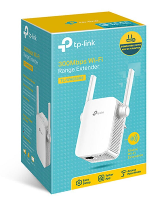 TP-Link TL-WA855RE N300 300Mbps Wi-Fi Range Extender Repeater Access Point 1Gpbs LAN 802.11bgn 2xExternal Antennas Mini Size MIMO Tech Tether App - Leader Electronics