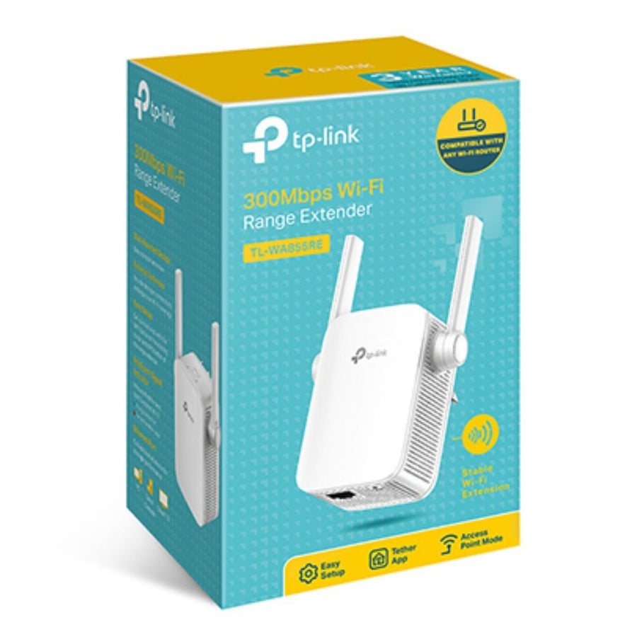 TP-Link TL-WA855RE N300 300Mbps Wi-Fi Range Extender Repeater Access Point 1Gpbs LAN 802.11bgn 2xExternal Antennas Mini Size MIMO Tech Tether App - Leader Electronics