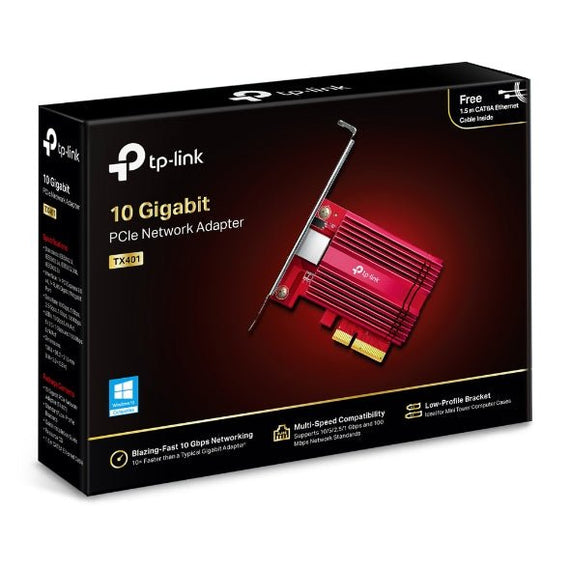 TP-Link TX401 10G 10 Gigabit PCI Express Network Adapter Low-Profile & Full-Height Brackets 1× PCI Express 3.0 x4, 1× RJ45 Gigabit/Megabit Port (NIC) - Leader Electronics