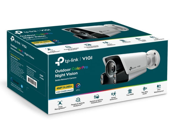 TP-Link VIGI 4MP C340S(4mm) Outdoor ColourPro Night Vision Bullet Network Camera, 4mm Lens, Smart Detection - Leader Electronics