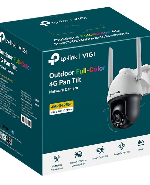TP-Link VIGI 4MP C540-4G(4mm) Outdoor Full-Color 4G Pan Tilt Network Camera, 4mm Lens, 4G Mobile Networking, Automatic Tracking, 360° Monitoring: - Leader Electronics