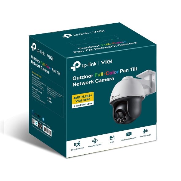 TP-Link VIGI 4MP C540(4mm) Outdoor Full-Colour Pan Tilt Network Camera, 4mm Lens, Smart Detection, 3YW - Leader Electronics