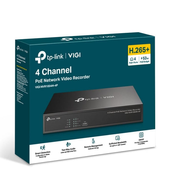 TP-Link VIGI NVR1004H-4P 4 Channel PoE+ Network Video Recorder, 24/7 Continuous Recording, 4K HDMI Video Output & 16MP Decoding (HDD Not Included) - Leader Electronics