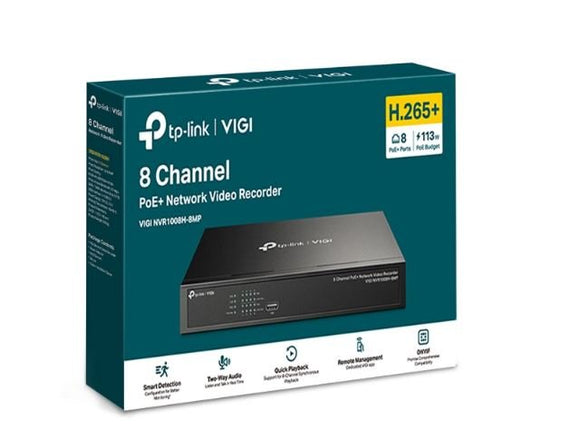 TP-Link VIGI NVR1008H-8MP 8 Channel PoE+ Network Video Recorder, 113W PoE Budget, H.265+, 4K Video Output & 16MP Decoding Capacity (HDD Not Included) - Leader Electronics