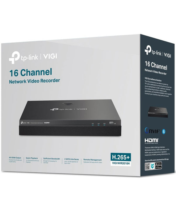TP-Link VIGI NVR2016H 16 Channel Network Video Recorder, 4K Out, 16MP Decode, H.265+, ONVIF, 2-Way Audio, Remote Monitoring (HDD Not Included) - Leader Electronics
