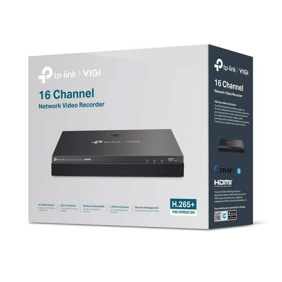 TP-Link VIGI NVR2016H 16 Channel Network Video Recorder, 4K Out, 16MP Decode, H.265+, ONVIF, 2-Way Audio, Remote Monitoring (HDD Not Included) - Leader Electronics