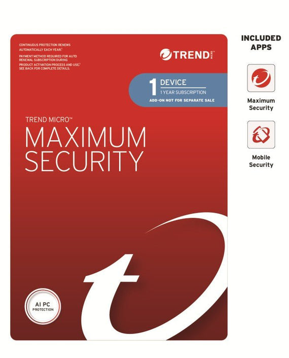 Trend Micro Maximum Security (1 Device) 1 Year Add-on Auto Renew OEM - Leader Electronics