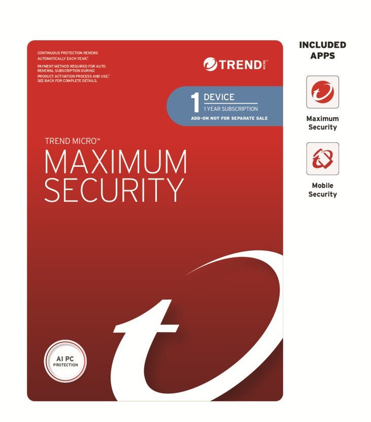 Trend Micro Maximum Security (1 Device) 1 Year Add-on Auto Renew OEM - Leader Electronics