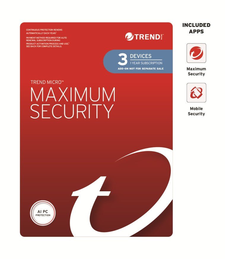 Trend Micro Maximum Security (3 Devices) 1 Year Add-on Auto Renew OEM - Leader Electronics