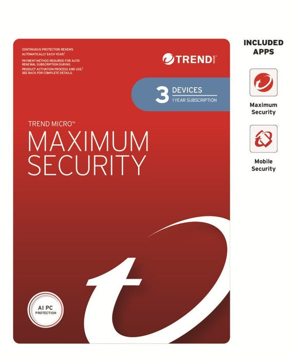 Trend Micro Maximum Security (3 Devices) 1 Year Retail Mini Box Auto Renew - Leader Electronics
