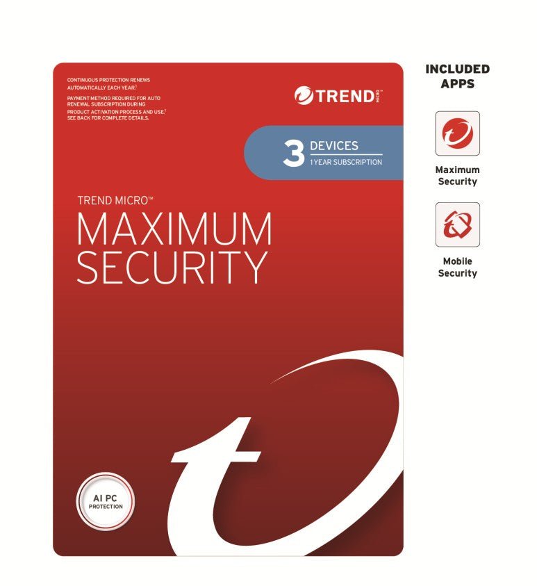 Trend Micro Maximum Security (3 Devices) 1 Year Retail Mini Box Auto Renew - Leader Electronics