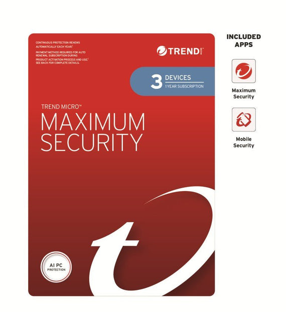 Trend Micro Maximum Security (3 Devices) 1 Year Retail Mini Box Auto Renew - Leader Electronics