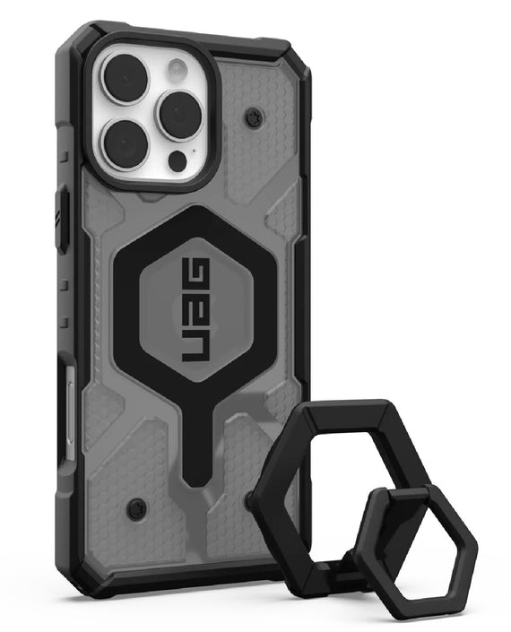 UAG Pathfinder Clear MagSafe Apple iPhone 16 Pro Max (6.9') Rugged Case + Black Ring Stand- Ash(1144651BV02), 10 Years Warranty - Leader Electronics
