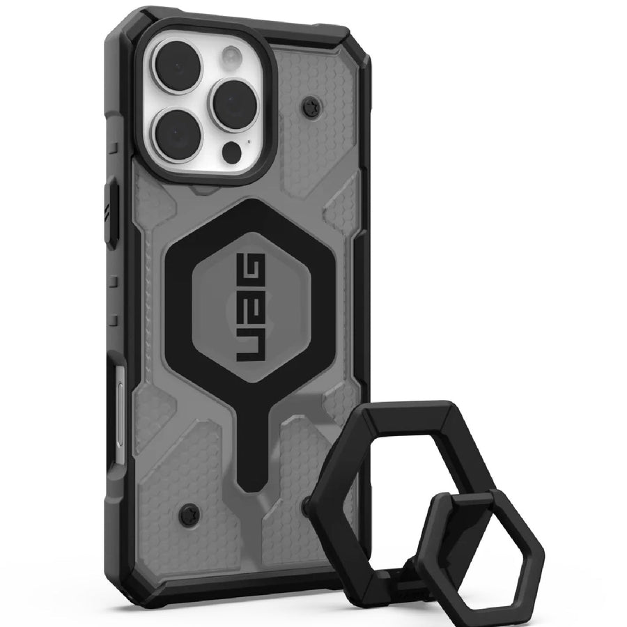 UAG Pathfinder Clear MagSafe Apple iPhone 16 Pro Max (6.9') Rugged Case + Black Ring Stand- Ash(1144651BV02), 10 Years Warranty - Leader Electronics
