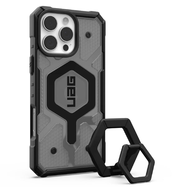 UAG Pathfinder Clear MagSafe Apple iPhone 16 Pro Max (6.9') Rugged Case + Black Ring Stand- Ash(1144651BV02), 10 Years Warranty - Leader Electronics