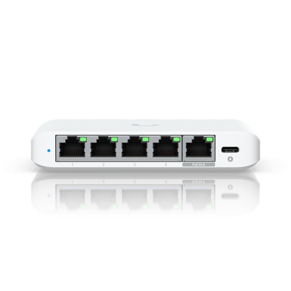 Ubiquiti Flex Mini 2.5G, (4) 2.5 GbE Ports, (1) 2.5 GbE PoE Input Port for Power, - Leader Electronics