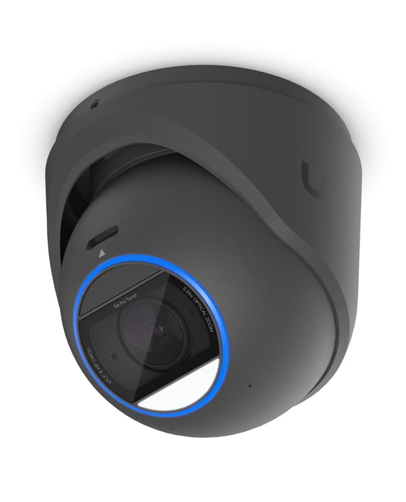 Ubiquiti G6 Pro Turret, Black, All-Weather Tamper-Resistant 4K PoE+Cam, AI Engine, 2.36x Optic Zoom,1/1.2'CMOS, Light Clarity,L-Range IR Night Vision - Leader Electronics