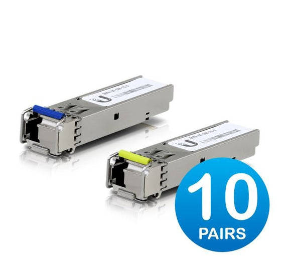 Ubiquiti UFiber1 Gbps Bidirectional Single-Mode SFP Module, 20-Pack, Up 3km Distance,Simplex LC Connector, Fiber Cable Not Include - Leader Electronics
