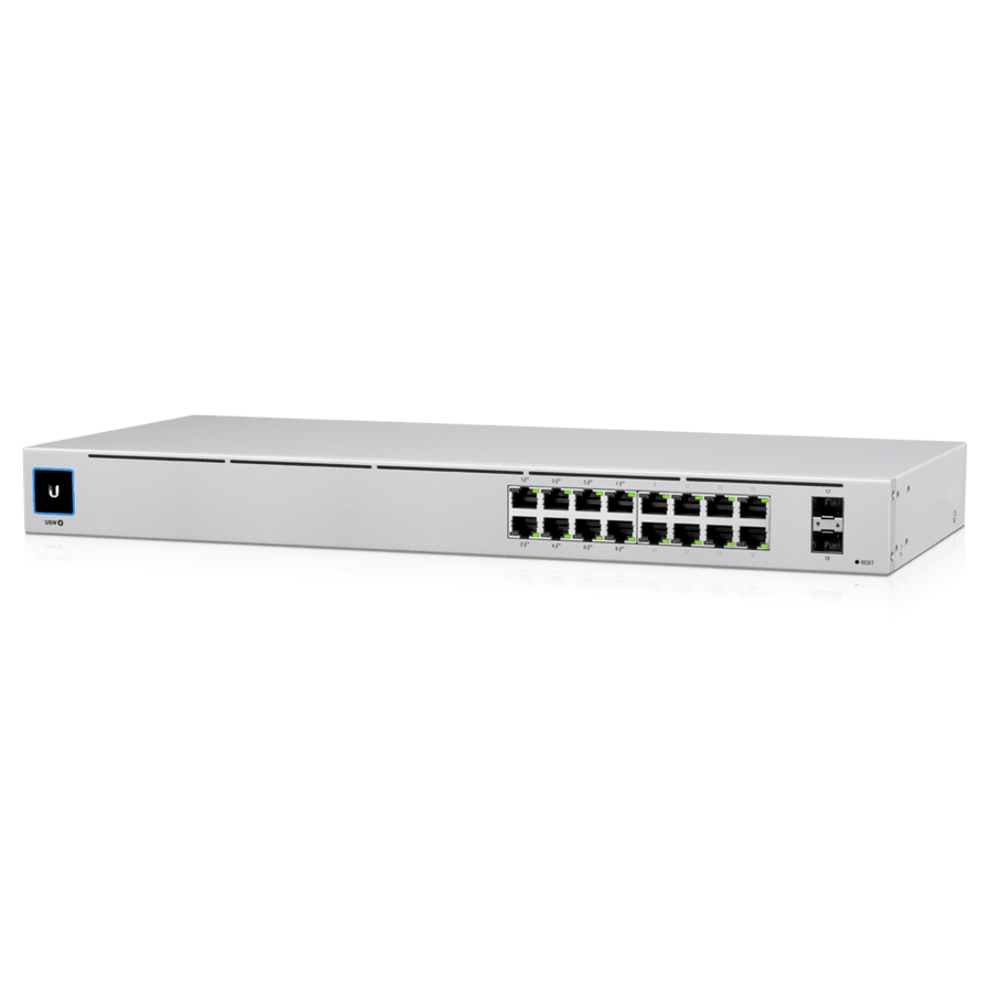 Ubiquiti UniFi 16-port Managed Gigabit Switch - 8x PoE+ Ports, 8x Gigabit Ethernet Ports, 2x SFP , 42W, Touch Display, Fanless , GEN2, - Leader Electronics