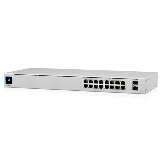 Ubiquiti UniFi 16-port Managed Gigabit Switch - 8x PoE+ Ports, 8x Gigabit Ethernet Ports, 2x SFP , 42W, Touch Display, Fanless , GEN2, - Leader Electronics