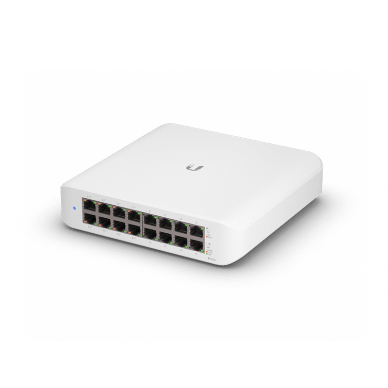 Ubiquiti UniFi Switch Lite 16 PoE, Layer 2, 16x GbE RJ45 Ports, 8x 802.3at PoE+ Ports, 45W PoE, Silent Operation, Wallmount Kit Include, - Leader Electronics