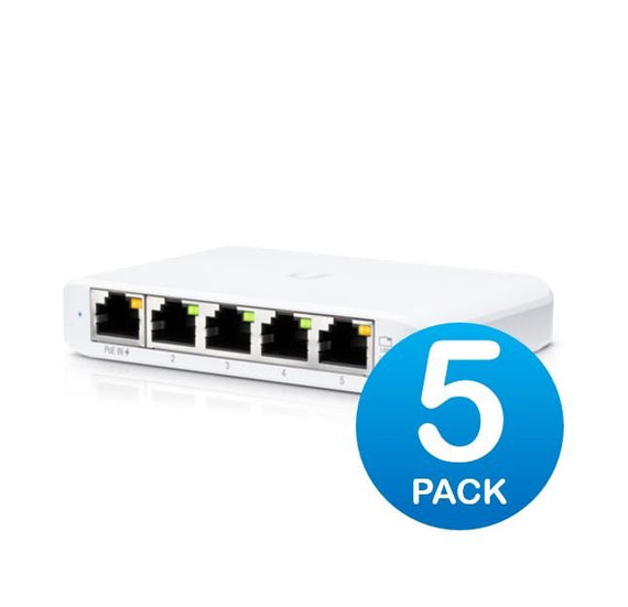 Ubiquiti USW Flex Mini 5 Pack - Managed, UniFi, Layer 2 Gigabit, 5x GbE RJ45 Ports, Power Via PoE (802.3af) /USB Type-C 5V 1A, No PSU, - Leader Electronics