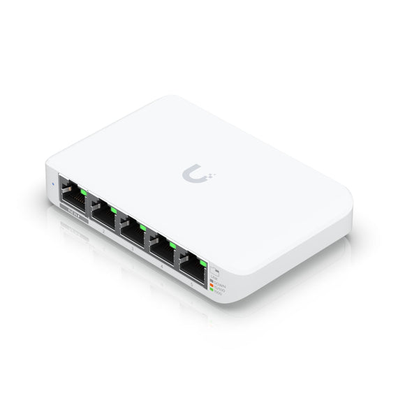 Ubiquiti USW Flex Mini, UniFi, Layer 2 Gigabit Switch, 5x GbE RJ45 Ports, Power Via PoE (802.3af) / USB Type-C 5V 1A, - Leader Electronics