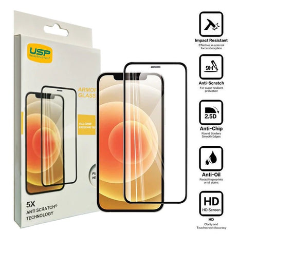 USP Apple iPhone 12 Mini (5.4') Armor Glass Full Cover Screen Protector - Impact-Resistant, Smooth Edges, 5 Years Warranty - Leader Electronics