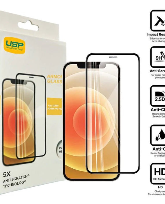 USP Apple iPhone 12 Pro Max Armor Glass Full Cover Screen Protector - 5X Anti Scratch Technology, Perfectly Fit Curves, 3 Years Warranty - Leader Electronics