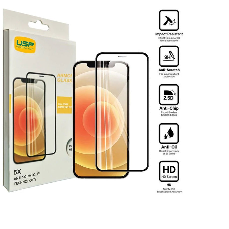USP Apple iPhone SE (3rd & 2nd Gen) and iPhone 8/7 Armor Glass Full Cover Screen Protector - Black, 5X Anti Scratch Technology, 3 Years Warranty - Leader Electronics