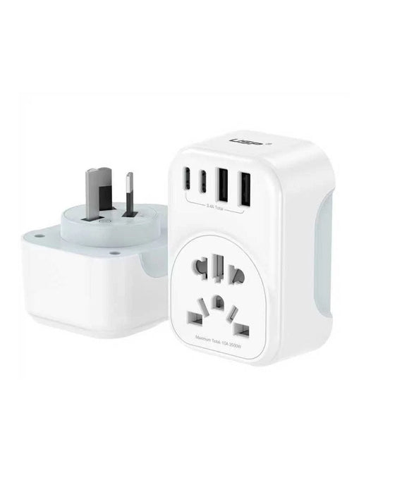 USP Australian Inbound Travel Adapter 2 USB-A + 2 USB-C + AC Socket, Portable device, 4 Universal Sockets, SAA Certification, 5 Years Warranty - Leader Electronics