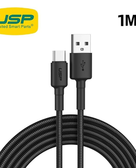 USP BoostUp Braided USB-C to USB-A Cable (1M) Black -3A, Fast Charge, Samsung Galaxy,Apple iPhone,iPad,MacBook,Google,OPPO,Nokia, 2 Years Warranty - Leader Electronics